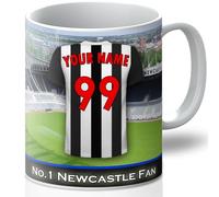Personalised Newcastle Mug - Customise with A Name and Number for The Shirt and A Message On The Back of The Cup