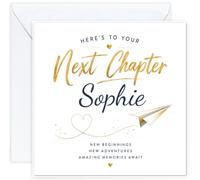 Personalised Next Chapter Card with Name - Congratulations, Moving, Leaving or New Job Card for Him or Her - Good Luck Card for Men Women, Retirement, Promotion, University, New Beginnings (Design 04)