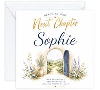 Personalised Next Chapter Card with Name - Congratulations, Moving, Leaving or New Job Card for Him or Her - Good Luck Card for Men Women, Retirement, Promotion, University, New Beginnings (Design 05)