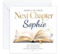 Personalised Next Chapter Card with Name - Congratulations, Moving, Leaving or New Job Card for Him or Her - Good Luck Card for Men Women, Retirement, Promotion, University, New Beginnings (Design 03)
