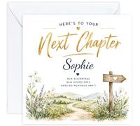 Personalised Next Chapter Card with Name - Congratulations, Moving, Leaving or New Job Card for Him or Her - Good Luck Card for Men Women, Retirement, Promotion, University, New Beginnings (Design 01)