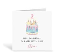 Personalised Niece 2nd Birthday Card | Happy Birthday Greeting Card with Custom Name