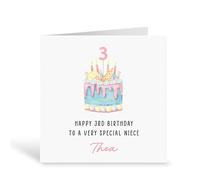 Personalised Niece 3rd Birthday Card, Custom Name Greeting Card | Handmade in the UK | Gift for Niece | Birthday