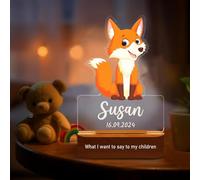 Personalised Night Light for Kids - Nursery Baby Night Light Newborn, Custom Name Adjustable Brightness Lamp, Customised Personalised Baby Gifts Birthday Gifts for Kids Boys Girls, Fox