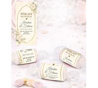 Personalised Nikah Mubarak Wedding Favours Love Hearts Sweets, Custom Wrapped Mini Sweets, Muslim Wedding Favours, Ready Wrapped Table Favours UK halal suitable (Ph74 Ivory Floral Gold)