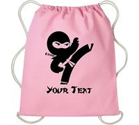 Personalised Ninja Backpack Your Custom Name Or Text Ninja Warrior Martial Arts Judo Karate Unisex Gift Rucksack Drawstring Bag (Light Pink)