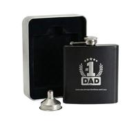 Personalised No.1 Dad Engraved Black Hip Flask with Funnel & Metal Gift Tin | Custom Birthday & Father’s Day Gift for Dad from The Kids | Stainless Steel 6oz Spirit Flask