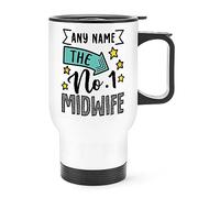 Personalised No.1 Midwife Name Travel Mug Cup with Handle