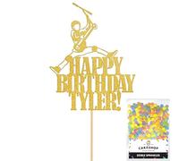 Personalised No Footer Trick Stunt Scooter Glitter Cake Topper - Gold Custom Name Glitter Cake Decoration and Sprinkles - Happy Birthday Decorations - Personalised Toppers for Cakes by Cakeshop