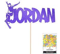 Personalised No Hander Trick Stunt Scooter Glitter Cake Topper Bright Blue Custom Name Glitter Cake Decoration and Sprinkles - Happy Birthday Decorations - Personalised Toppers for Cakes by Cakeshop