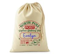 Personalised North Pole Post Sack with Name - Express Delivery Gift Bag for Kids - Custom Christmas Eve Santa Sack - Do Not Open Before December 25 - Reusable Cotton Drawstring Bag