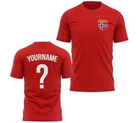 Personalised Norway Badge Mens T Shirt Custom Name Number Football Supporter Dad Grandad Brother Son Gift, XL, Red