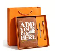 Personalised Notebook and Pen Gift Set,Vintage Leather A5 Notebook with Pen Gift Box Gift Bag Customised Photo/Logo/Text Gifts for Colleague Teacher, Birthday, Christmas, Family And Friends (orange)