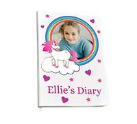 Personalised Notebook for Girls Journal Diary Blank Pages Photo Notepad Unicorn Pink Rainbow Cute Notes A5