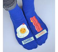 Personalised Novelty Bacon & Egg Blue Socks