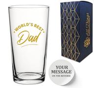 Personalised Novelty World's Best Dad Design Gold Printed Beer Cider Conical Pint Glass, Customise the Reverse with Your Text for Any Occasion, Gift Box Included, Printed and Engraved in the UK