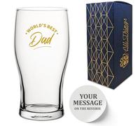 Personalised Novelty World's Best Dad Design Gold Printed Beer Cider Tulip Pint Glass, Customise the Reverse with Your Text for Any Occasion, Gift Box Included, Printed and Engraved in the UK