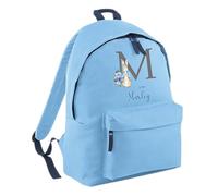 Personalised Nursery Backpack with Pink Peter Bunny Custom Initial and Name Rucksack, Customised Bag For Back to School Primary Preschool Baby Toddler Childs Bag Travel Gym Back Pack - Sky Blue Large