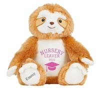 Personalised Nursery Leaving Gift Bunny with Name - Pink Nursery Leaver 2025 Soft Toy for Boy Girl Graduation Preschool Starting School - Brown Sloth