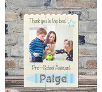 Personalised Nursery Teacher Building Blocks Photo Plaque | Custom Thank You Gift for Pre-School Assistant | Unique Add Own Name Keepsake | Handmade Nursery Staff Appreciation Present, Blue