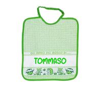 Personalised Nursery with Name Bib 28 x 33 cm with Custom Band 100% Cotton Made in Italy - Name in the Apposite Space Timely Delivery (Green 1)