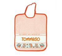 Personalised Nursery with Name Bib 28 x 33 cm with Custom Band 100% Cotton Made in Italy - Name in the Apposite Space Timely Delivery (Orange 1)