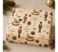 Personalised Nutcracker Christmas Gift Wrap - Custom Name Christmas Wrapping Paper with Nutcracker Soldiers, Rocking Horse & Festive Gifts 1 to 5 Meters (5 Meters)