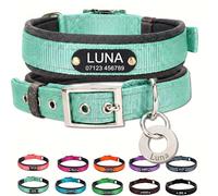 Personalised Nylon Dog Collar with Deep Engraved Name Plate - Reflective Collar UK Dispatched with Custom ID Tag Padded Anti-Chafe Design Name & Phone Number Durable Pet Collar for All Breeds