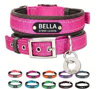 Personalised Nylon Dog Collar with Deep Engraved Name Plate - Reflective Collar UK Dispatched with Custom ID Tag Padded Anti-Chafe Design Name & Phone Number Durable Pet Collar for All Breeds