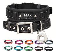 Personalised Nylon Dog Collar with Deep Engraved Name Plate - Reflective Collar UK Dispatched with Custom ID Tag Padded Anti-Chafe Design Name & Phone Number Durable Pet Collar for All Breeds