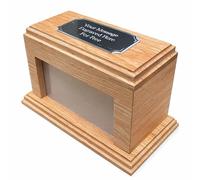 Personalised Oak Memorial Casket with Photo Frame, Engraved Keepsake Urn for Pet or Adult Ashes, Solid Oak Wood, 21x15x15 cm, 1.35L Capacity