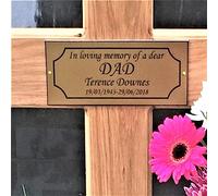Personalised Oak Memorial Cross - Wooden Grave Marker with Plaque