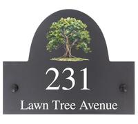 Personalised Oak Tree Motif Slate House Name or Number Plaque/Sign - 25x20cm - Premium Smooth Stone Slate