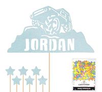 Personalised Off-Road Land Rover Jeep Glitter Topper - Light Blue Custom Name 4x4 Glitter Cake Decoration and Sprinkles - Happy Birthday Decorations - Personalised Toppers for Cakes by Cakeshop