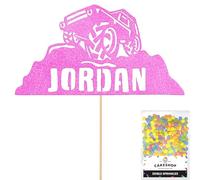 Personalised Off-Road Land Rover Jeep Glitter Topper - Light Pink Custom Name 4x4 Glitter Cake Decoration and Sprinkles - Happy Birthday Decorations - Personalised Toppers for Cakes by Cakeshop