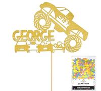 Personalised Off-Road Monster Truck 4x4 Glitter Topper- Gold Custom Name Hot Wheels Glitter Cake Decoration and Sprinkles - Happy Birthday Decorations - Personalised Toppers for Cakes by Cakeshop