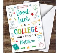 Personalised Off To College Card For Anyone Bright Doodle | Custom Greetings Card For Off To College Any Text Inside & Out