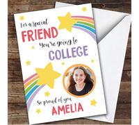 Personalised Off To College Card For Friend Photo Rainbow Star | Custom Greetings Card For Off To College Any Text Inside & Out