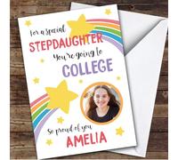 Personalised Off To College Card For Stepdaughter Photo Rainbow Star | Custom Greetings Card For Off To College Any Text Inside & Out