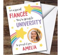 Personalised Off To University Card For Fiancee Photo Rainbow Star | Custom Greetings Card For Off To University Any Text Inside & Out