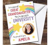 Personalised Off To University Card For Great Granddaughter Photo Rainbow Star | Personalized Custom Unique Greetings Card For Off To University Any Text