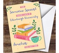 Personalised Off To University Card For Someone Special Books Mug Yellow | Custom Greetings Card For Off To University Any Text Inside & Out