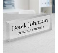 Personalised Office Desk Name Plate Custom Modern Plaque Sign Clear Glass Effect Black Acrylic Base Work Home Gift for Loved Ones