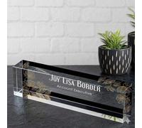 Personalised Office Desk Name Plate Custom Modern Plaque Sign Clear Glass Effect White Acrylic Base Work Home Gift for Loved Ones