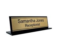 Personalised Office Desk Sign Name Plate Custom Modern Plaque Twin Double Lines Work Office Home Black Acrylic Base