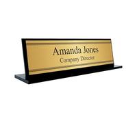 Personalised Office Desk Sign Name Plate Custom Modern Plaque Work Office Home Black Acrylic Base, Greek Style Border Art Pattern D1B