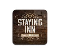 Personalised Old Bar Vintage Coaster Mat with Aged Wood Background. Set of 4. Cork Backing. Pub Man-Cave Gift