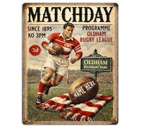 Personalised Oldham Rugby League Metal Wall Sign, Vintage Retro Club Plaque, Match Day Keepsake, Man Cave Home Bar Decor Birthday Father's Day Gift - RLS15