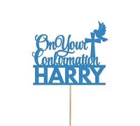 Personalised on your Confirmation Dove Cake Topper Congratulation Birthday Cake Any Name | Personalised Cake Topper with Custom Name & Age | Birthday Party Decoration | Blue
