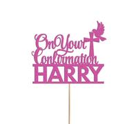 Personalised on your Confirmation Dove Cake Topper Congratulation Birthday Cake Any Name | Personalised Cake Topper with Custom Name & Age | Birthday Party Decoration | Pink